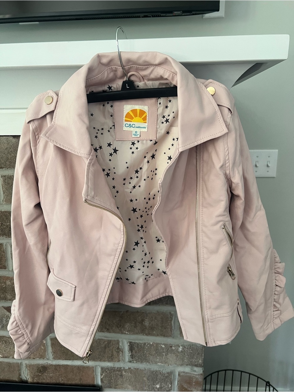 C&C California Girls' Pale Pink Moto Jacket with Gold Hardware - Picture 3 of 4